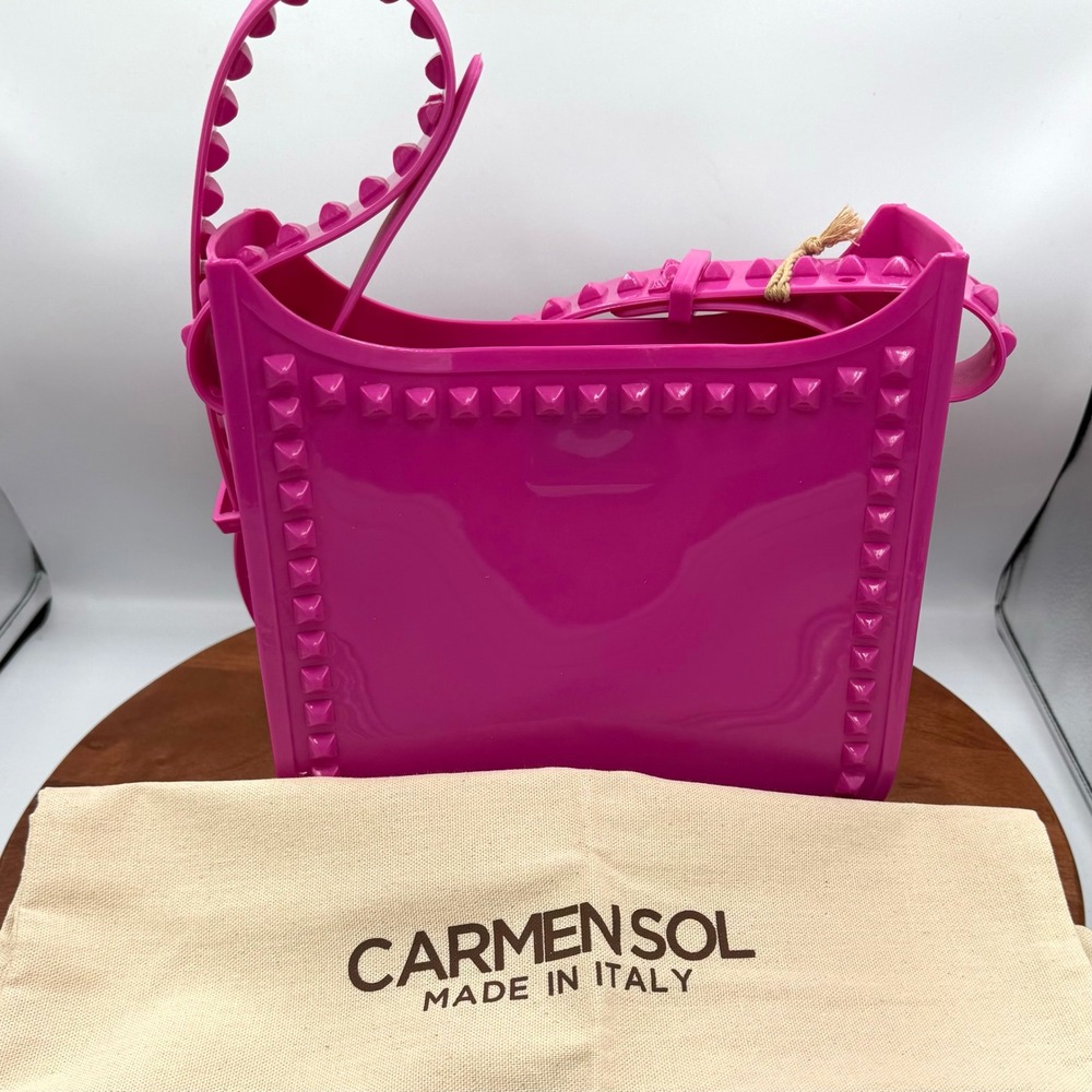 NWT Carmen Sol Toni Mid Studded Jelly Crossbody Bag Fuchsia Pink Made in Italy